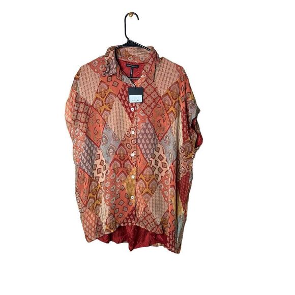 Sarah Pacini Brick Viscose Patchwork Blouse Size XS NWT - Picture 1 of 10